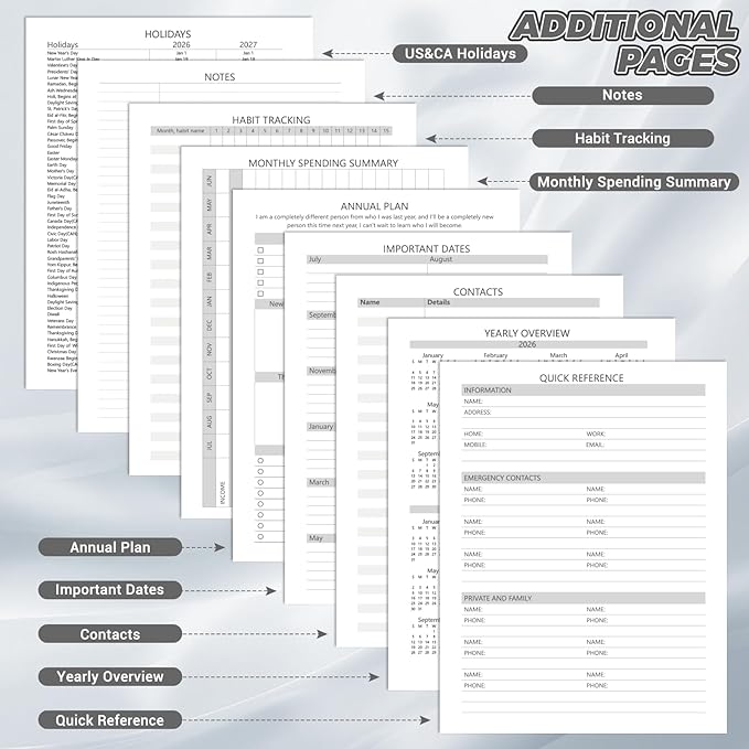 Academic Planner 2026-2027, 8.5" x 11", Hardcover Weekly Planner, Black | Calendar Planner July 2026 - June 2027, Agenda Book with Tabs, Inner Pocket and Sticker for Office & School, A4