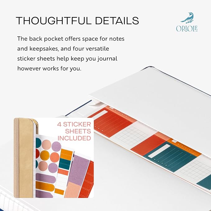 Oriole Vegan Leather Ruled Notebook - Walnut Cream | 176 Pages of Thick Lined Paper | Soft Touch Hardcover Journal (5 x 8 in) with Gold Foil Bird Design & Luxury Gift Box