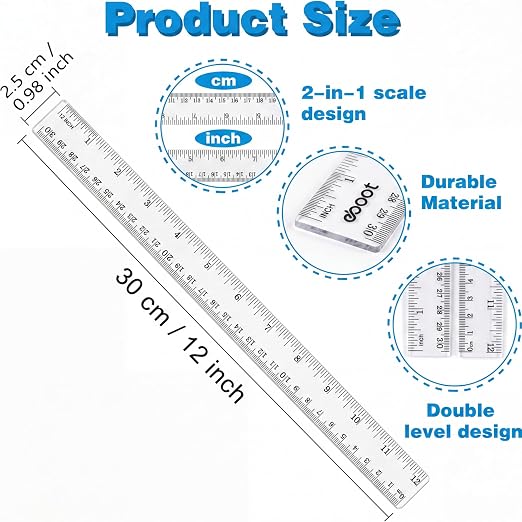 EBOOT 2 Pack Plastic Ruler Straight Ruler Plastic Measuring Tool for Student School Office (12 Inch)