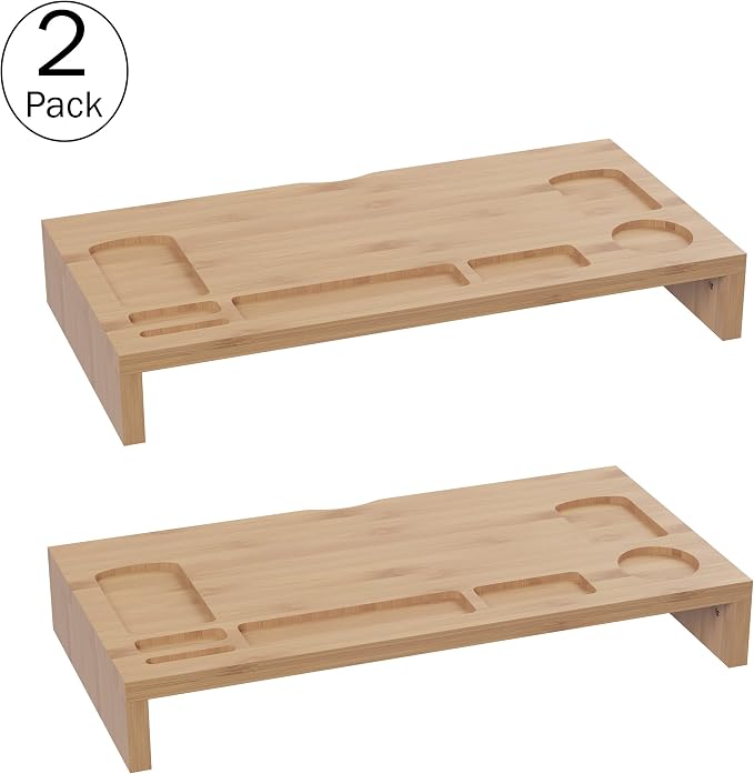 Lavish Home Bamboo Monitor Riser Set – 2-Pack Wooden Laptop Stand and PC Computer Shelf Set for Home, Office, or Dorm Rooms – Office Accessories