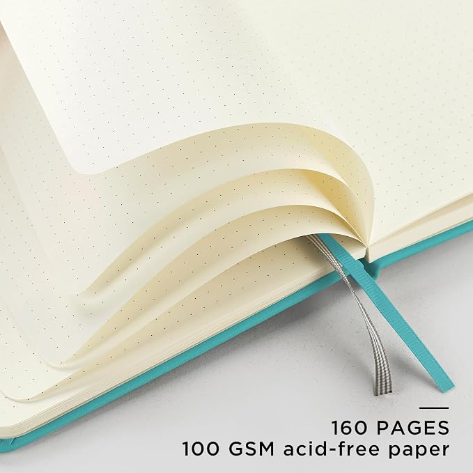 &And Per Se Dotted Journal Notebook, A5 Hardcover Leather Dotted Journal, 160 Pages 100gsm Thick Dot Grid Paper, 3 Sheets of Stickers Included - 5.7'' x 8'' (Turquoise)