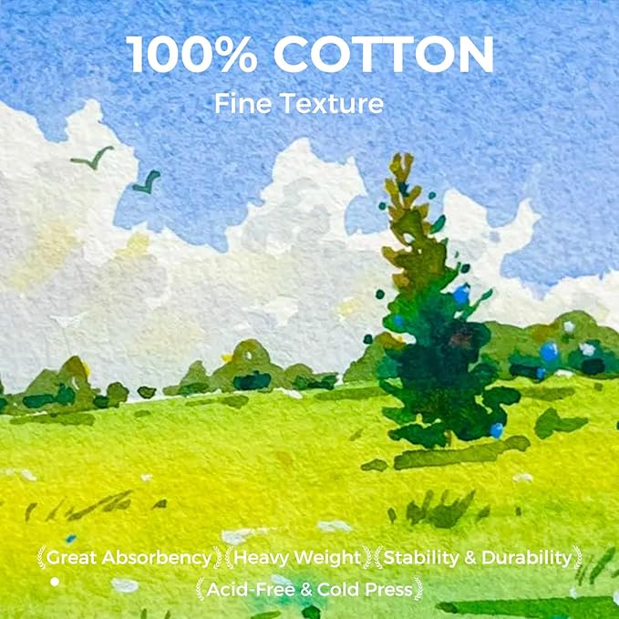 Funto Hot Press Watercolor Journal, 4.7”x4.7”, 24 Sheets 100% Cotton Smooth Paper 300gsm/140lb, Acid-Free Sketchbook for Detailed Art & Illustration (Light Green)