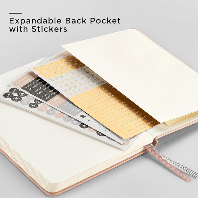 &And Per Se Dotted Journal Notebook, A5 Hardcover Leather Dotted Journal, 160 Pages 100gsm Thick Dot Grid Paper, 3 Sheets of Stickers Included - 5.7'' x 8'' (Apricot)