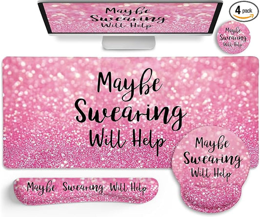 LIMKRIAN Pink Ergonomic Mouse Pad Set, Large Desk Matt for Desktop Decor | Gel Wrist Rest for Computer Keyboard, Memory Foam Wrist Support, Coaster, Desk Pad, Pink office Desk Accessories for Women