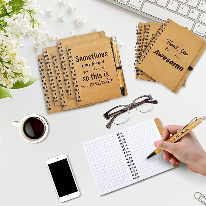 200 Pcs Employee Appreciation Gifts Bulk -100 Sets of Inspirational Notebooks with Motivational Pens, Small Notepads for Coworkers, Office Staff, Team, Volunteer, Group, Teachers, Thank You Gifts