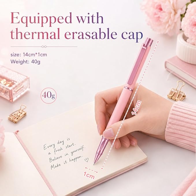 Thermal Erasable Fountain Pen,0.38mm Fine Nib,Suitable for Office Use,Note-taking,Journaling,and Drawing (Pink)