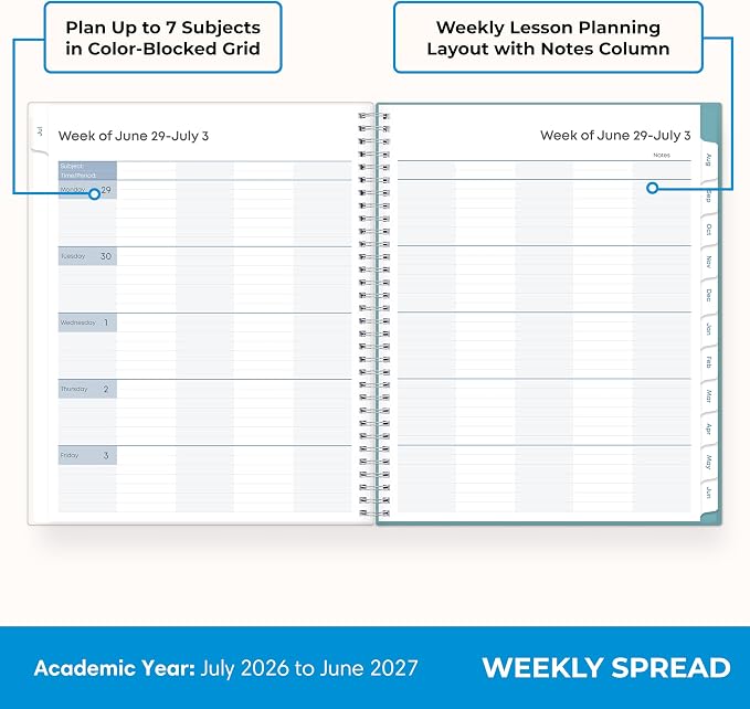 Blue Sky 2026-2027 Weekly & Monthly Academic Planner, 8.5"x11", Dots | July 2026 - June 2027, Clear Pocket Cover, Wirebound, Laminated Tabs, Storage Pocket, Academic Year, Teacher Lesson Planner