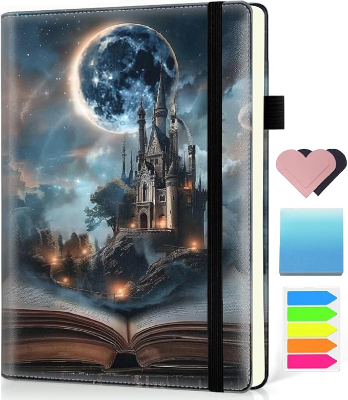 Hardcover Executive Notebooks, A5 PU Leather Lined Journal Notebook, 200 Pages Thick Paper Subject Notebooks for School,Work,Home Writing Business Notebook, Diary Book ，Castle