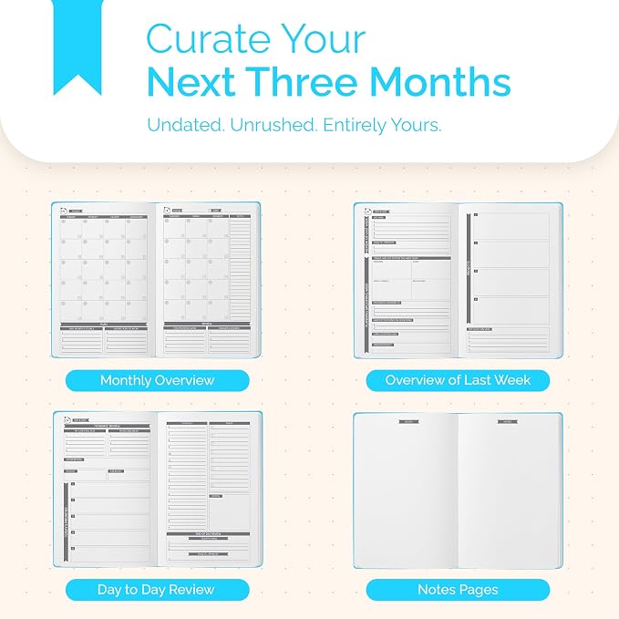 Panda Planner Classic A5 Undated Daily Planner 2026, 8.25 x 5.75 Cyan Blue | Hourly schedule, to do list, habit tracker, gratitude journal, quarterly layout, 100 GSM paper