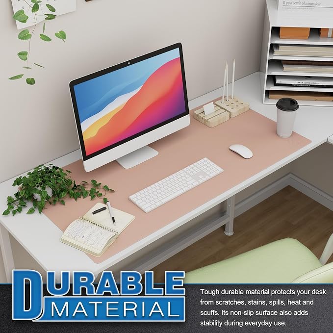 K KNODEL Extra Large Desk Mat, Leather Mouse Pad (35.4"x17", Pink) | Desk Pad, Keyboard Pad, Computer and Laptop Mat, Desktop Protector and Cover, Writing Pad and Blotter for Home Office