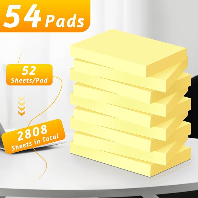 (54 Pads) Mini Sticky Notes 1.5x2 in, Yellow Strong Adhesive Post, Suitable for School, Home, Office, Clean Removal