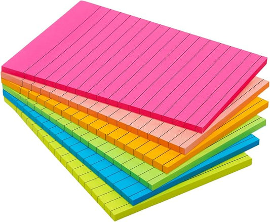 6 Pack 4x6 Lined Sticky Notes, 270 Sheets Super Sticky Memo Pads with Lines | Colorful Self-Stick Notes for Office, School, Teacher Supplies, Study Notes, To Do Lists & Daily Reminders