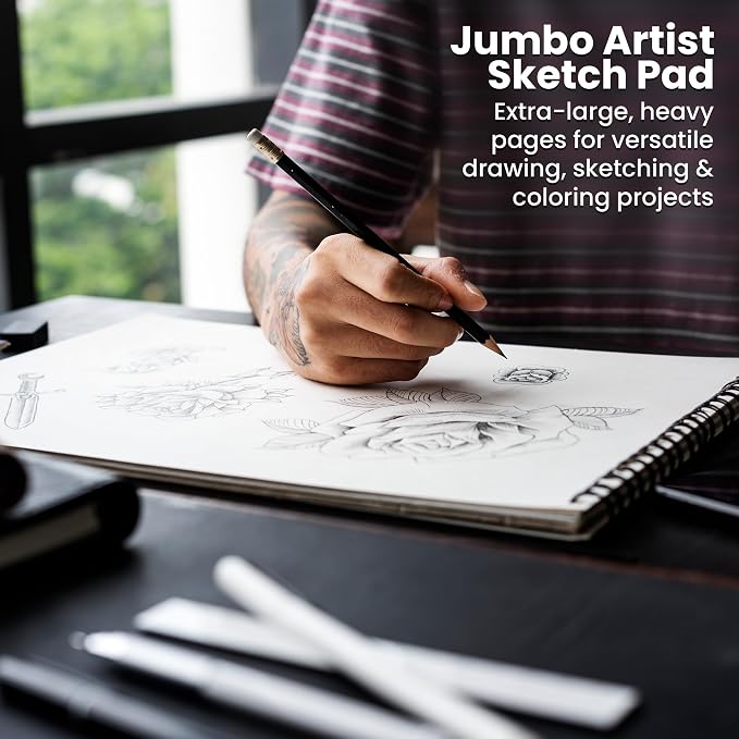 ARTISTIK Spiral Sketch Pad – 100-Sheet Perforated Sketchbook for Pencil, Pastel & Crayon – 100 g/m²(68lb) Mixed Media Sketching & Writing Pad – 9" x 12", Pack of 2