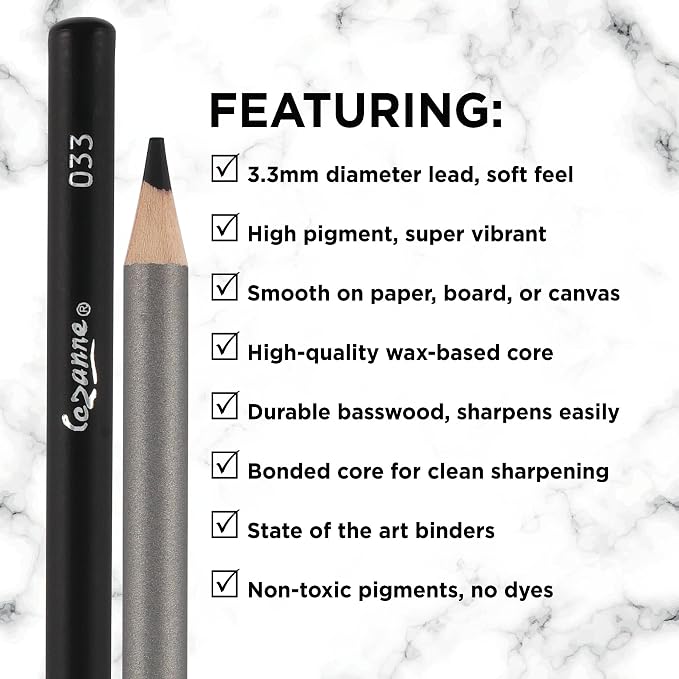 Cezanne Creative Mark Premium Colored Pencils, Black, 3 Packs (36 Count) Highly Pigmented Artist Set, Smooth Sketching Coloring Highlighting Blending, Soft 3.3Mm Wax-Based