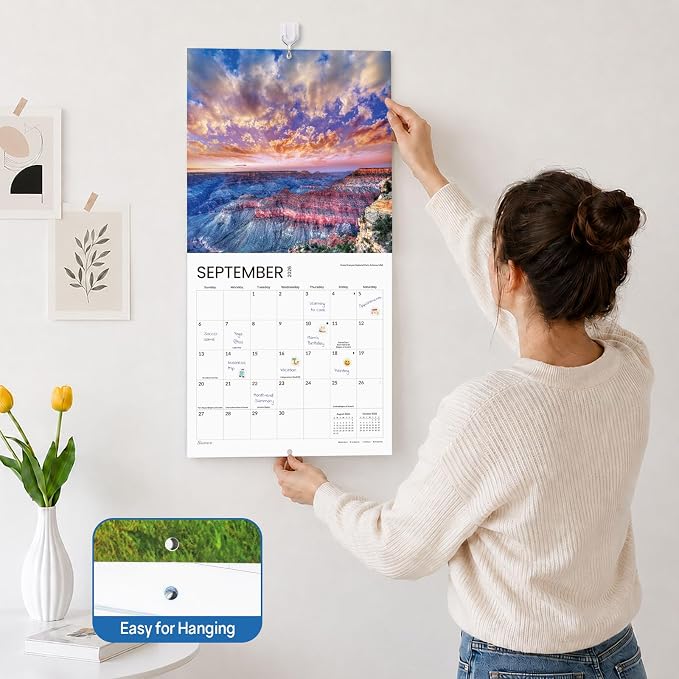 SUNEE Calendar 2026-2027 for Wall, 2027 Large Wall calendar 12x12 Inches with 16 Months from September 2026 to December 2027, Thick Glossy Paper, 12" x 24" (Open), World National Parks