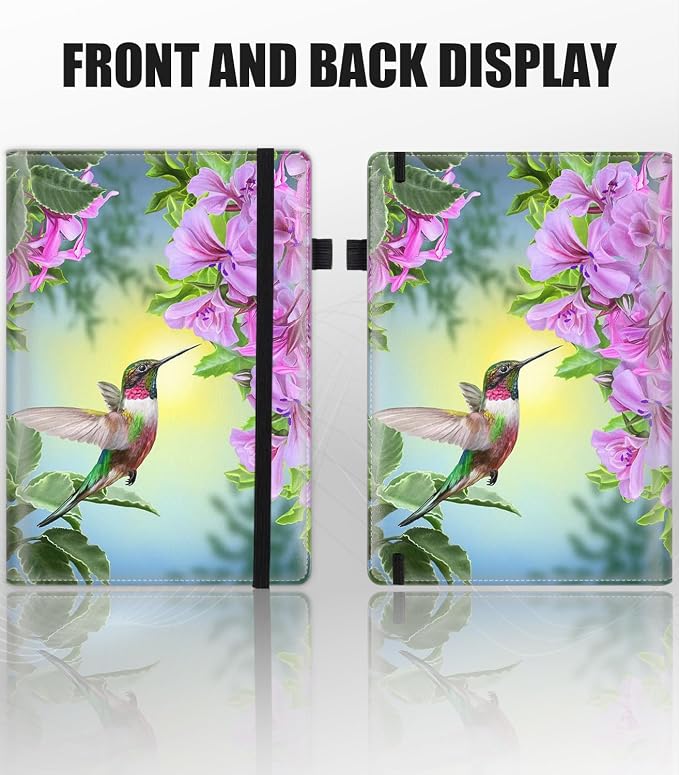 Hardcover Executive Notebooks, A5 PU Leather Lined Journal Notebook, 200 Pages Thick Paper Subject Notebooks for School,Work,Home Writing Business Notebook, Diary Book ，Hummingbird and Flower