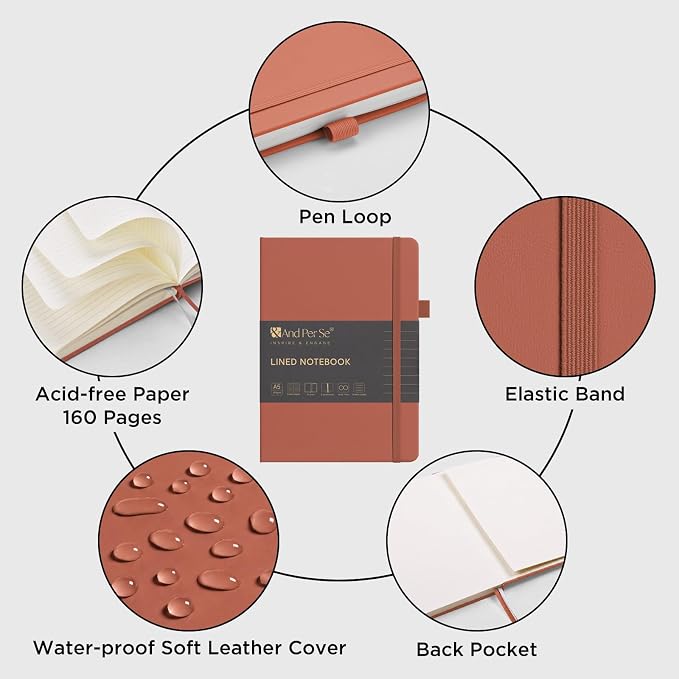 &And Per Se Lined Journal Notebook, 160 Pages, A5 5.7 x 8 inches College Ruled Thick Paper Notebook Journals for Writing, Hardcover Notebooks for Women Men Office School (1 Pack, Terracotta)