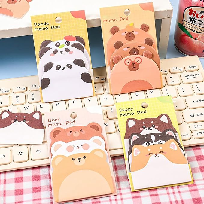 Cute Sticky Notes, 10 Pack 450 Sheets Cartoon Animal Sticky Notes Kawaii Mini Animals Shape Markers Flags Self-Stick Memo Pads for Adult Home Office Roommates Gifts Tab Suppliess