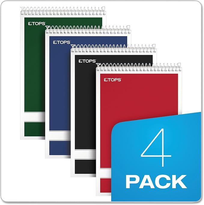 Tops Steno Books, 6" x 9", Gregg Rule, Green Tint Paper, Assorted Color Covers, 80 Sheets, 4 Count (80221) (Pack of 6)