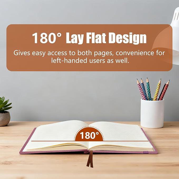 Lined Journal Notebook, A5, 192 Pages 100 GSM Thick Paper, Hardcover Leather College Ruled Journal for Writing, Men Women, Journaling, Daily, Work, Office, Home School Business(Pink)