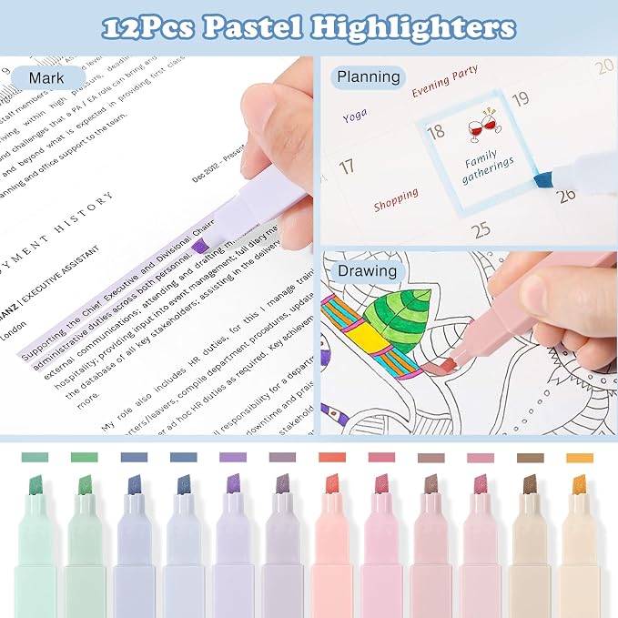 MoKo Pencil Case with Supplies, 60Pcs Aesthetic School Set, Blue | Includes highlighters, gel and ballpoint pens, mechanical pencils, refills, sticky notes, correction tapes and rulers.