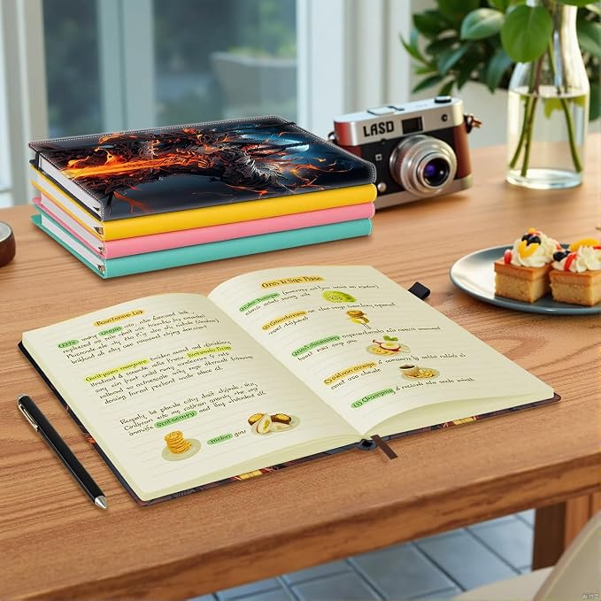Hardcover Executive Notebooks, A5 PU Leather Lined Journal Notebook, 200 Pages Thick Paper Subject Notebooks for School,Work,Home Writing Business Notebook, Diary Book ， Fire Warrior