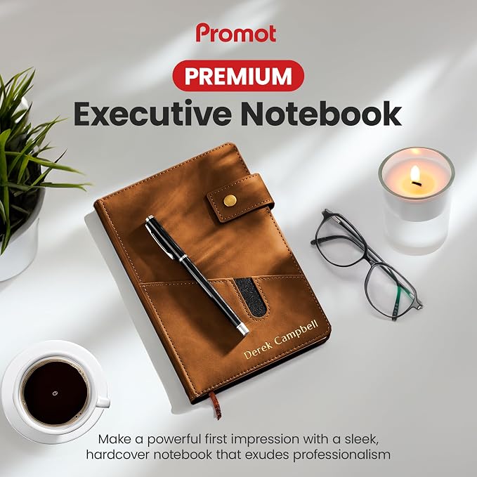 Promot Personalized Notebook - A5 Lined Leather PU Journal Notebook (Brown) | Premium Leather-Look Cover, Smooth Lined Writing Pages, Durable Everyday Design, Elegant Professional Appearance
