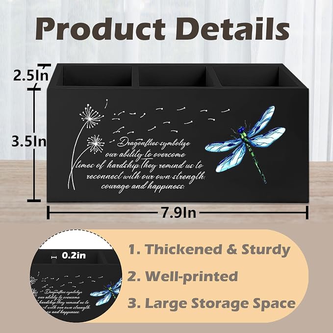 Dragonfly Dandelion Decorative Black Pencil Holder for Desk, Black Bookmark Holder Decor, Pen Caddy for Desk Decorative, Motivational Gifts for Women