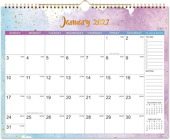 2027 Calendar - Wall Calendar 2027, 14.8'' x 11.5'', Jan. 2027 - Dec. 2027, Large Blocks, 2027 Wall Calendars with Julian Dates, Thick Paper