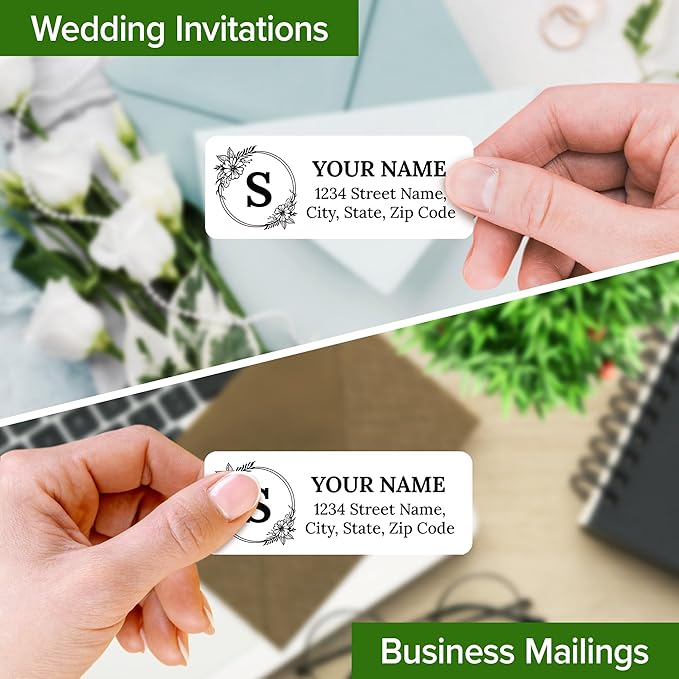 Personalized Return Address Labels, Custom Address Stickers and Name Mailing Labels Circle Flowers for Envelopes, 1x2.6 Inches, Flat Sheet of 60-1200 Made in USA by My Sign Center - Monogram 1
