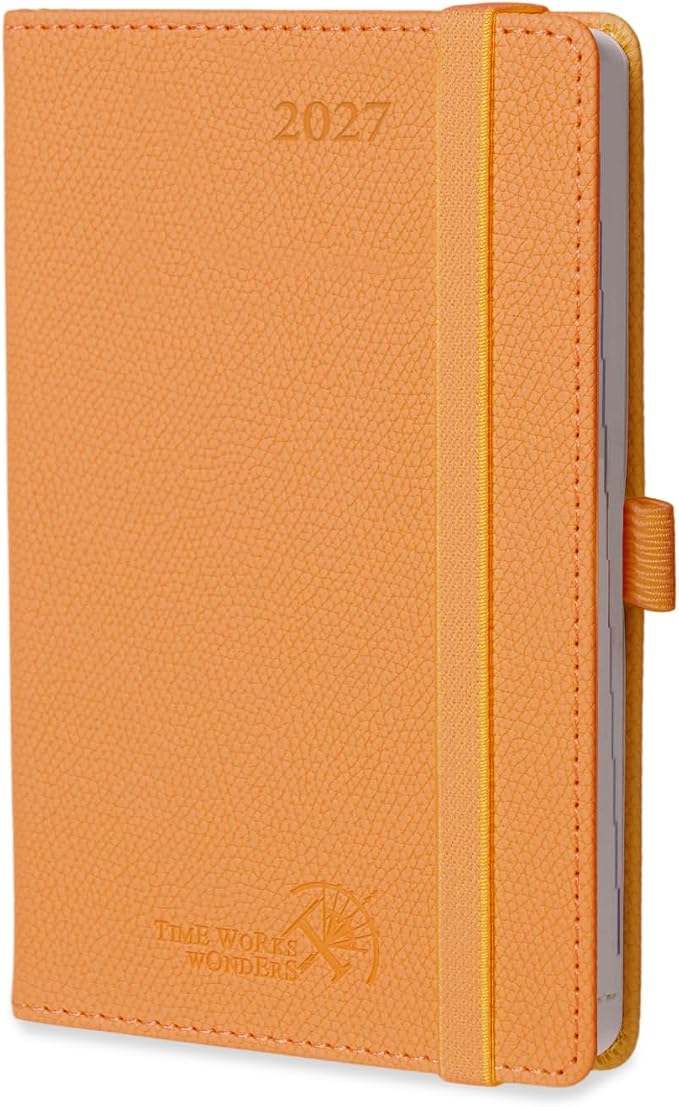 POPRUN 2027 Pocket Planner Weekly and Monthly (Purse Size-4'' x 6.25'') | Pocket Daily Calendar (Jan 2027 - Dec 2027) Appointment Book with Lined Sections, Leather Hardcover, 100GSM - Orange