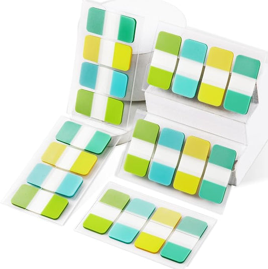 Golcellia 480 Pieces Sticky Index Tabs Transparent Sticky Notes, Colored Page Markers for Bookmarks, Writable and Repositionable Index Annotation Tabs(Teal,Blue,Yellow,Green)