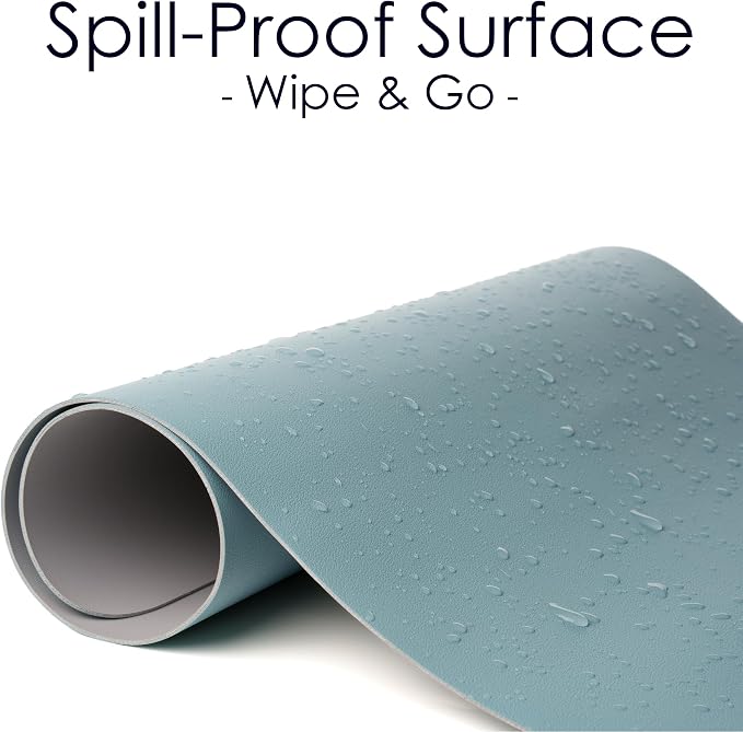 Leather Desk Pad Protector, Waterproof Mouse Pad, PU Desk Mat, Office Desk Cover, Desk Writing Mat for Office/Home/Work/Cubicle (Light Blue/Silver) 31.5x15.7 in