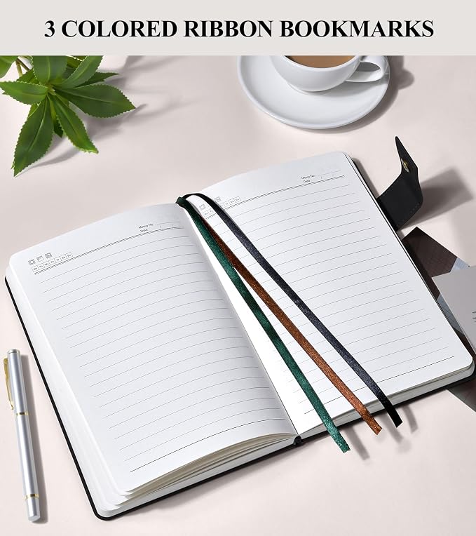 PAIBAS 7.6 x 10 Lined Notebook Journal 366 Pages Leather Journal for Men | Large notebook B5 journal with 100gsm lined notebook paper college ruled, 3 ribbon bookmarks, cover pocket & brass snap.