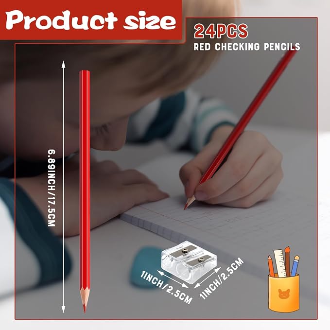 24 Pack Red Colored Pencils for Kids, Pre-sharpened Art Pencils Back to School Supplies Set, Drawing Sketching Pencils for Students, Teachers, Classroom
