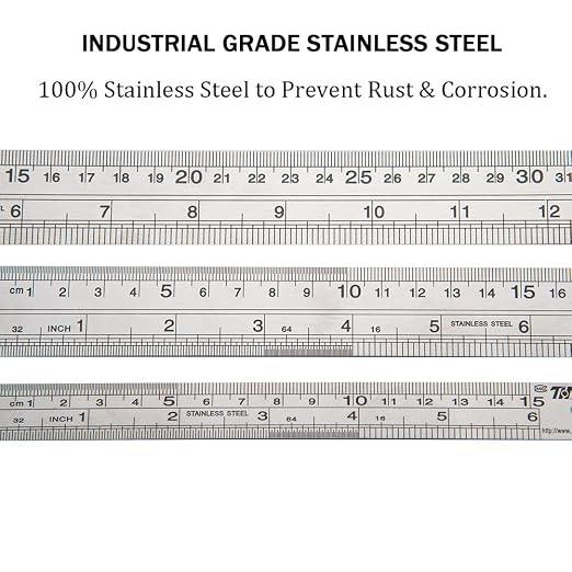 ZZTX Metal Ruler 6 Inch 12 Inch 16 Inch Stainless Steel 6 Pack | Rust-proof, Straight edge, Precise markings, Clear read