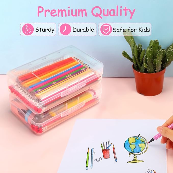 Sooez Pencil Case, Pencil box, Crayon box, Back to School Supplies | Clear, Large, Snap-tight Lid, Stackable, Small Storage Box Art Craft Marker School Box Organizer for Boys Girls Adult Teacher