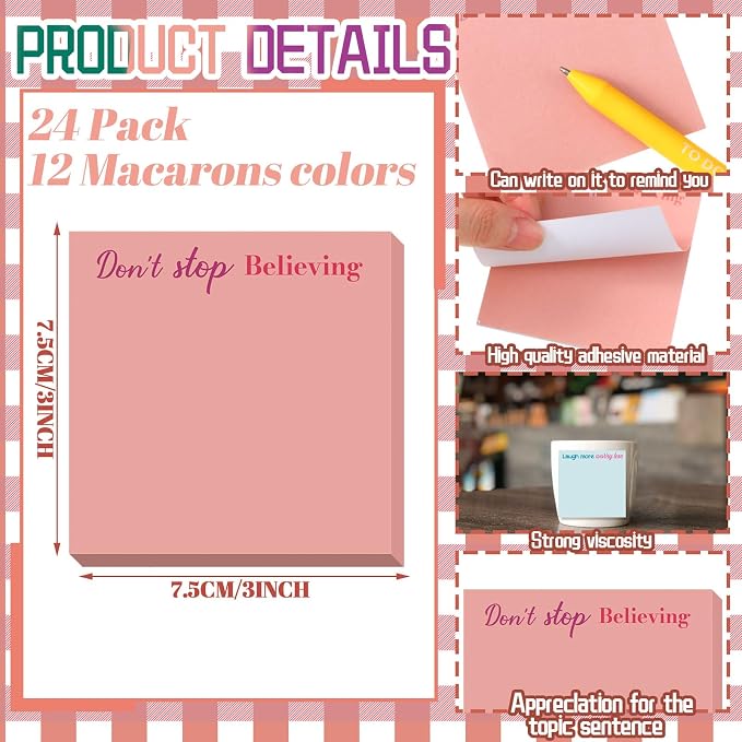 Yinder 24 Pcs Inspirational Sticky Notes, Back to School Supplies, Cute Motivational Sticky Notes Pad Employee Appreciation Gifts Bulk for Teacher Coworker Office 3 x 3'' (Inspire,Macaron Colors)