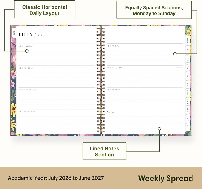 Blue Sky 2026-2027 Weekly & Monthly Academic Planner, 8.5"x11", Gail | July 2026 - June 2027, Flexible Cover From Recycled Plastic, Wirebound, Laminated Tabs, Storage Pocket, Academic Year