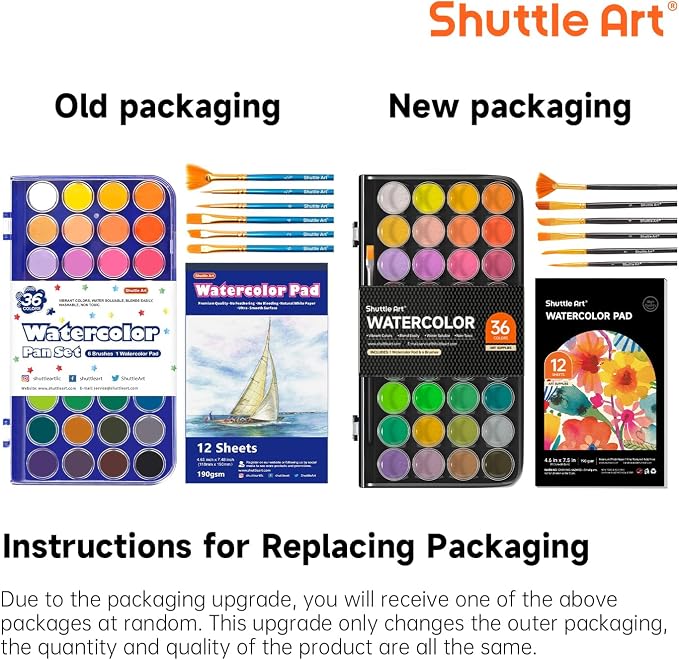 Shuttle Art 43 Pack Watercolor Paint Set, 36 Colors Watercolor Paint Pan Set with 6 Brushes and 1 Watercolor Pad for Beginners, Artists, Kids & Adults Watercolor Painting, Bullet Journal, Calligraphy