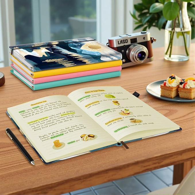 Hardcover Executive Notebooks, A5 PU Leather Lined Journal Notebook, 200 Pages Thick Paper Subject Notebooks for School,Work,Home Writing Business Notebook, Diary Book ，Valley Sunrise Mountains