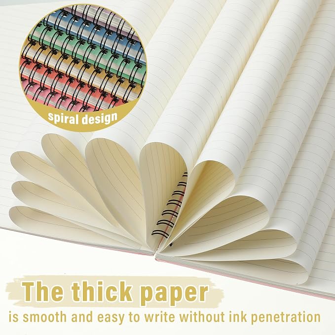 Fuutreo 6 Pack B5 Spiral Notebooks 10.5 x 7.45 Inch College Ruled Aesthetic Journal Kraft Hardcover 70 Sheets (140 Pages) Spiral Notebook for Office Students Work Journaling(Bright Color,Candy)