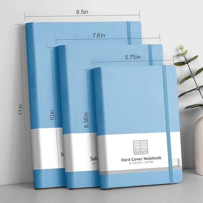 AHGXG Lined Journal Notebook, 320 Numbered Pages, A5 (5.75'' X 8.38'') | Thick Lined Notebook for Note Taking, 100GSM Paper, Leather Hardcover, for Women Men (Light Blue)