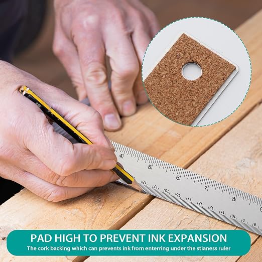 Metal Ruler 6 Inch 12 Inch Stainless Steel Ruler with Cork Backing, Non-Slip with Inch and Centimeters, Straight Edge Rulers for Student School Office Drafting Tools
