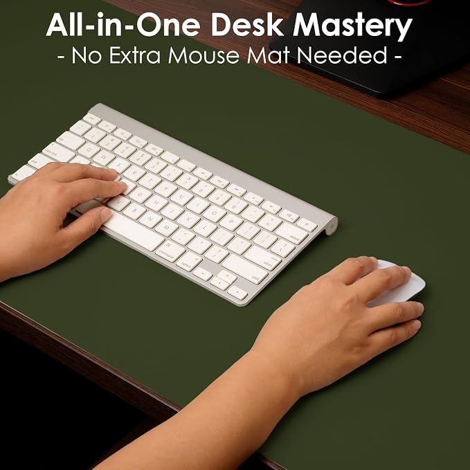 Leather Desk Pad Protector, Waterproof Mouse Pad, PU Desk Mat, Office Desk Cover, Desk Writing Mat for Office/Home/Work/Cubicle (Olive Green) 35.4x17 in