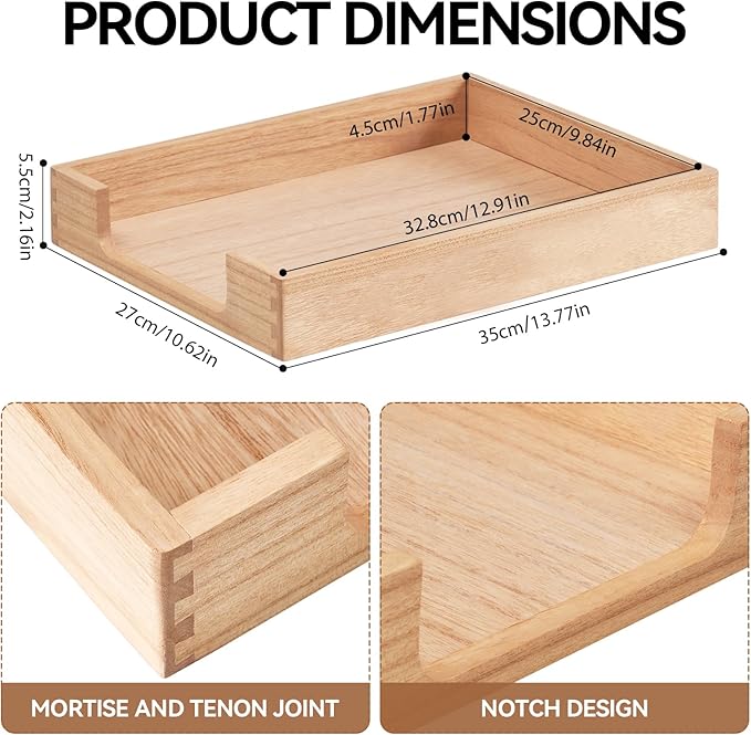 KIRIGEN Wooden Letter Tray, Single-Tier Paper Organizer for Desk Natural TP | Front-Load Paper Tray Fits Letter and A4 Paper, Folders, Mail, and Magazinesfor Home Office; Paulownia Wood, Fully Assembled
