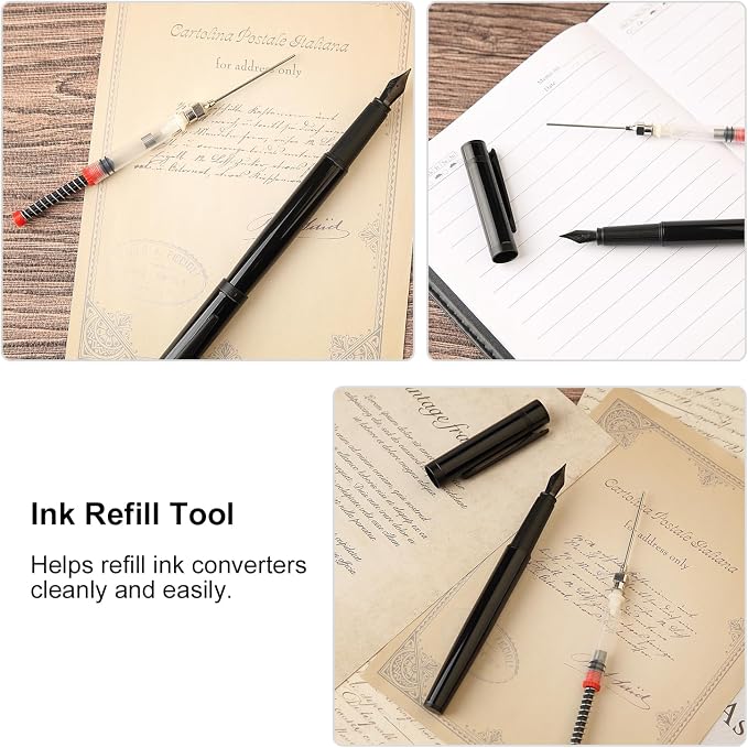 Fountain Pen Set, Elegant Executive Fine Nib Pen with Ink Converter, Refill Tool, Black & Assorted Cartridges, Bottled Ink, Gift for Journaling, Writing, Office and Beginners (All Black)