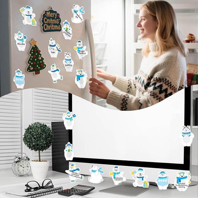 Xqumoi 30 Pack Winter Polar Bear Sticky Notes - Christmas Arctic Theme Self Sticky Notepads Polar Animal Writing Memo Pads Office School Supplies Birthday Party Favors Xmas Gift Goodies Bag Fillers