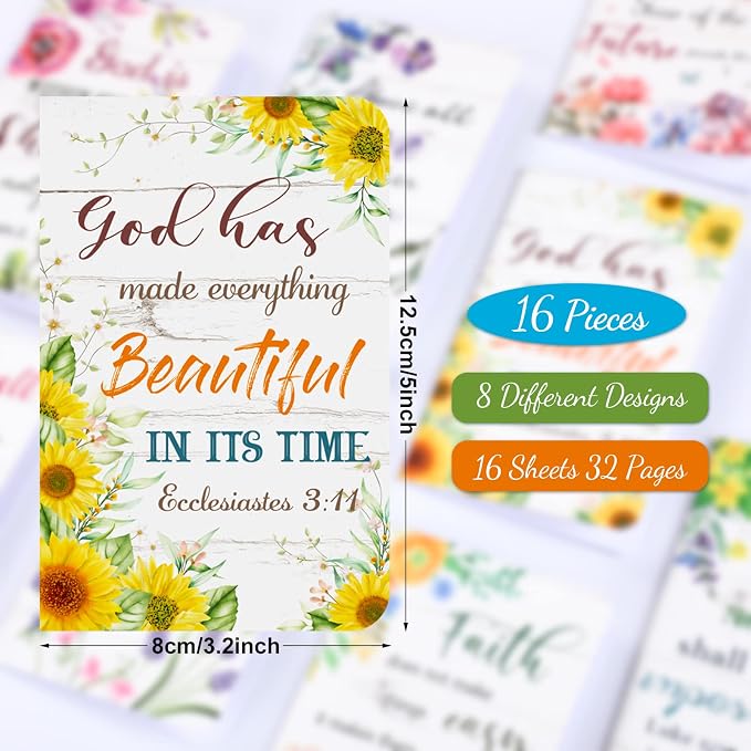 Containlol 16 Pcs Flower Daily Prayer Gift for Women, Bible Verse Notebooks Rustic Floral Inspirational Scripture Quotes Pocket Notepads, School Office, 4.9 x 3.1 Inches(Vivid Style)