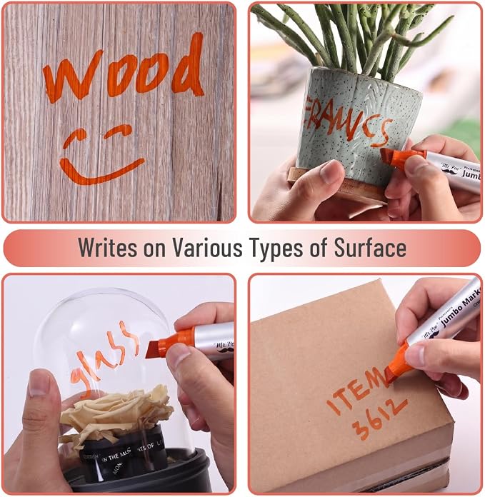 Mr. Pen- Jumbo Permanent Markers, 4 Pack, Orange, Chisel Tip, Wide Tip | Large, Thick Permanent Markers for Canvas, Posters Board, Fabric, Window, Glass, Wood, Waterproof, Quick Dry